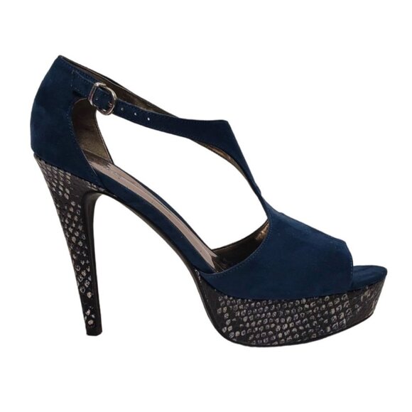 CARLOS SANTANA Galaxy Turquoise Snake Print Heels 8 Platform Peep Toe Sandals - Picture 2 of 14